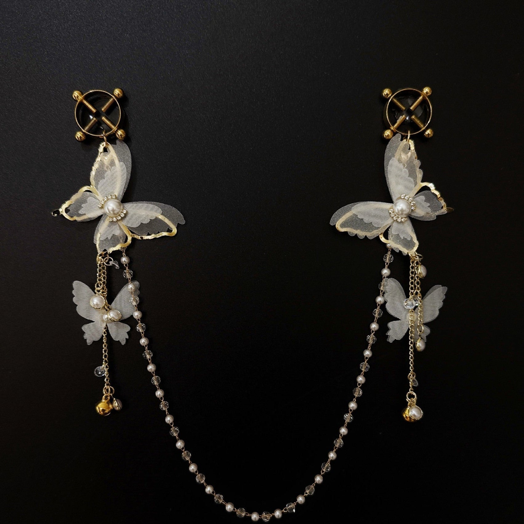 Image of sex toysbell butterfly nipple clip lace pearl sm stimulation nipple training nipple titty clamp butt plug tail